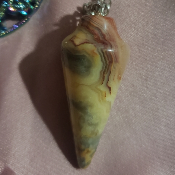 Crazy Lace Agate Pendulum with Rainbow Silver Bead VINTAGE - Picture 5 of 5